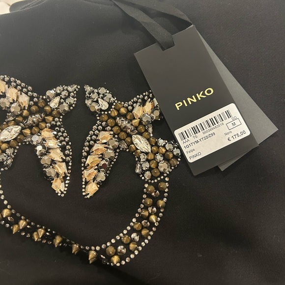 Pinko Logo Embellished Long-Sleeved Sweatshirt Black Gold Silver Size M - Picture 4 of 4